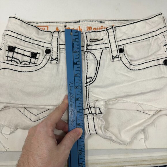 Rock Revival White Jen Demin Shorts sz S 27 Women Black Rhinestone Designs - Picture 13 of 16